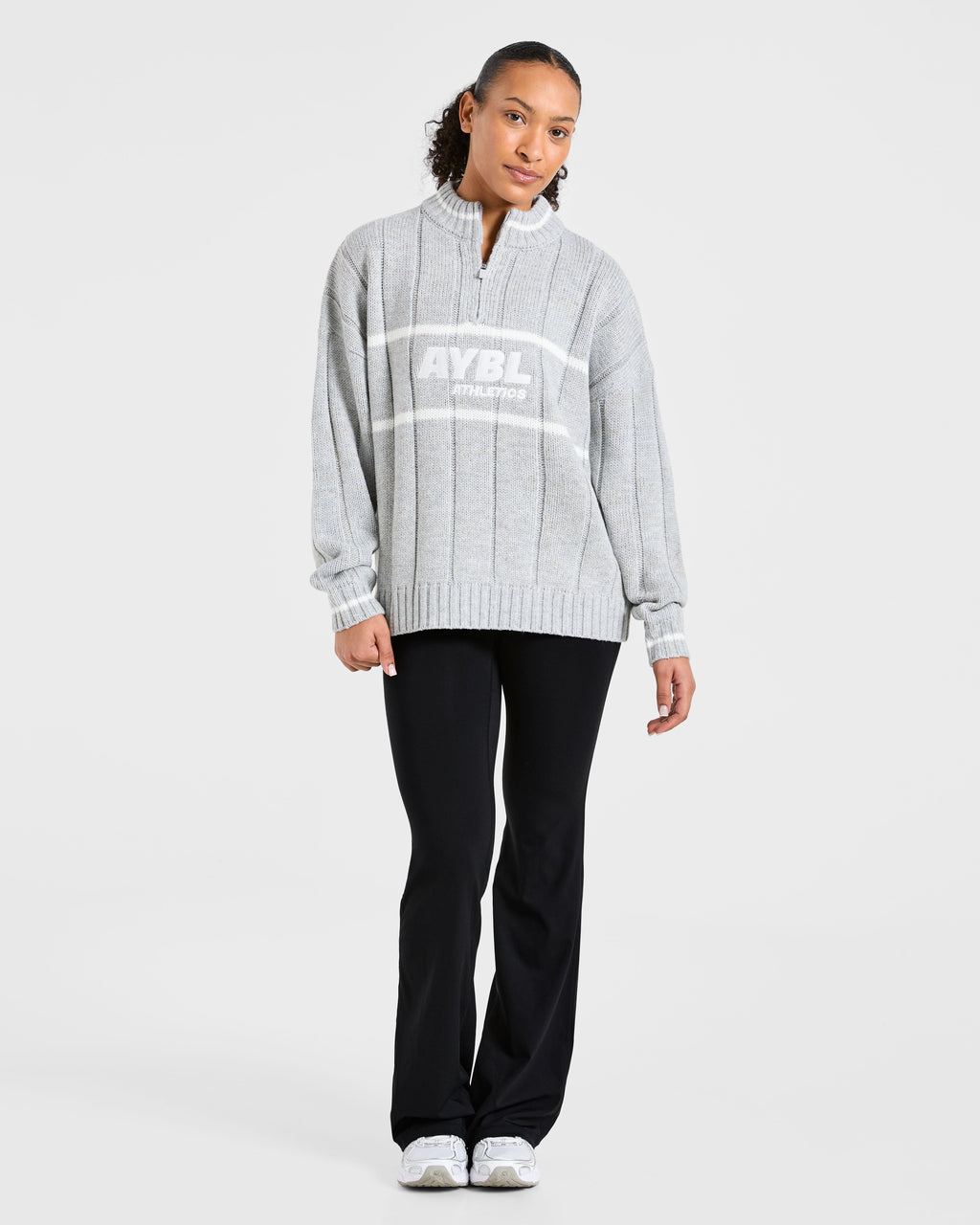 Athletics Oversized Knitted 1/4 Zip - Grijs Marl