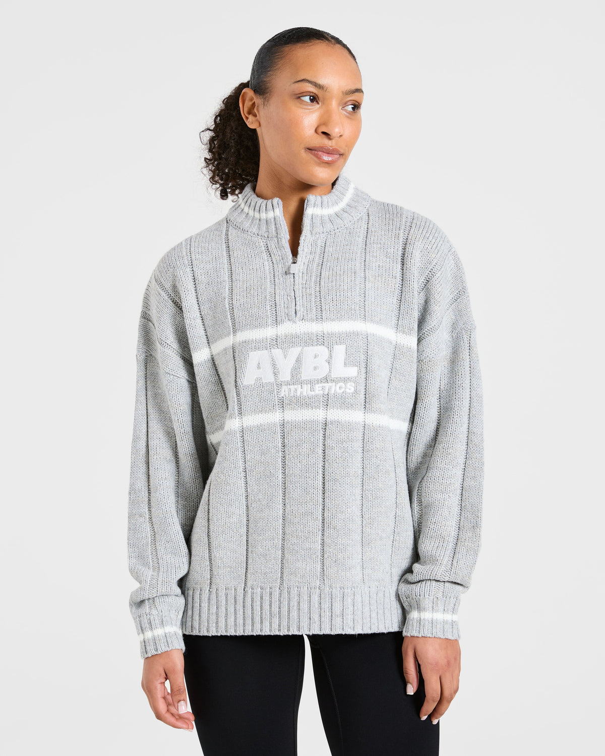 Athletics Oversized Knitted 1/4 Zip - Grijs Marl