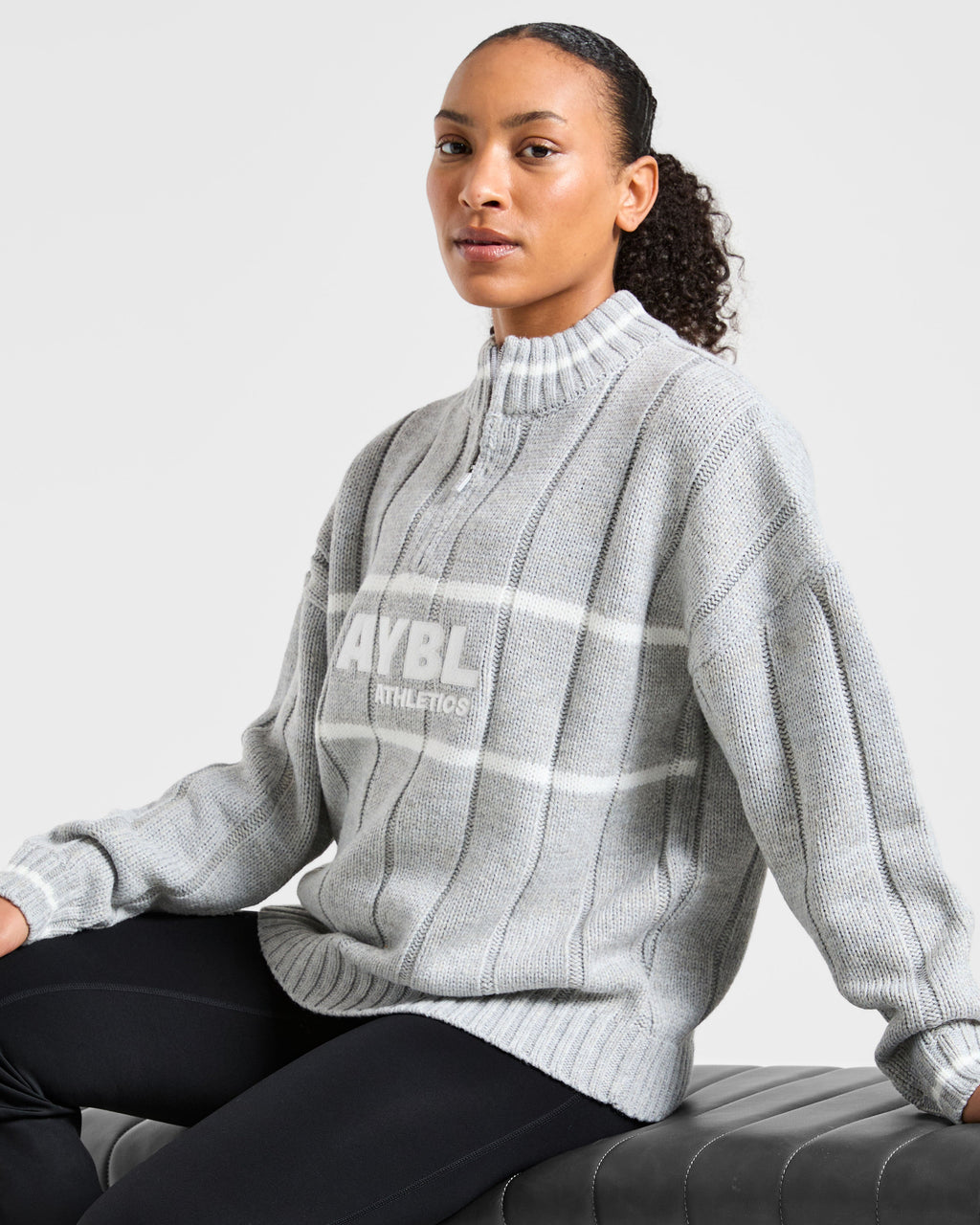 Athletics Oversized Knitted 1/4 Zip - Grijs Marl