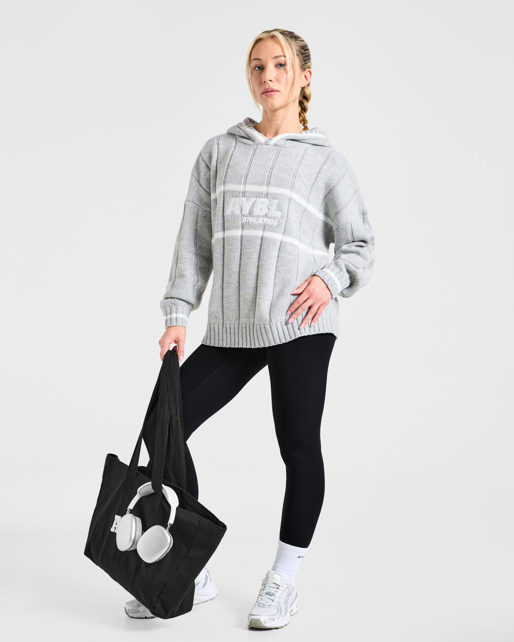 Athletics Oversized Knitted Hoodie - Grijs Marl
