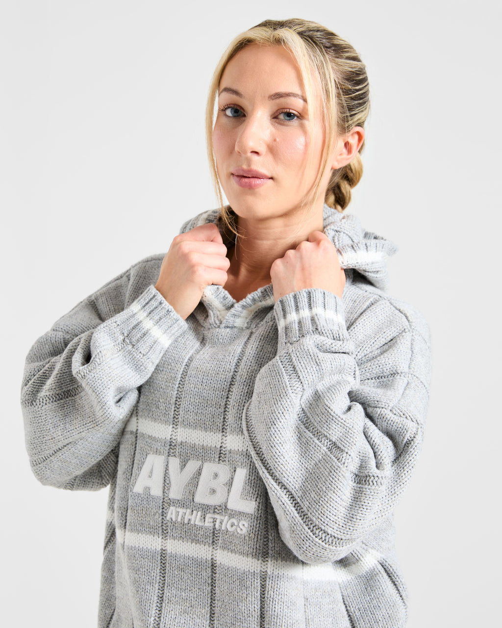 Athletics Oversized Knitted Hoodie - Grijs Marl