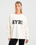 Varsity Oversized Knitted Sweater - Off Wit
