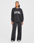 Varsity Oversized Knitted Joggers - Charcoal