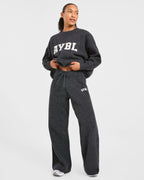Varsity Oversized Knitted Joggers - Charcoal