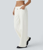 Halara Flex™ Asymmetric Low Rise Zipper Pockets Baggy Wide Leg Washed Casual Jeans