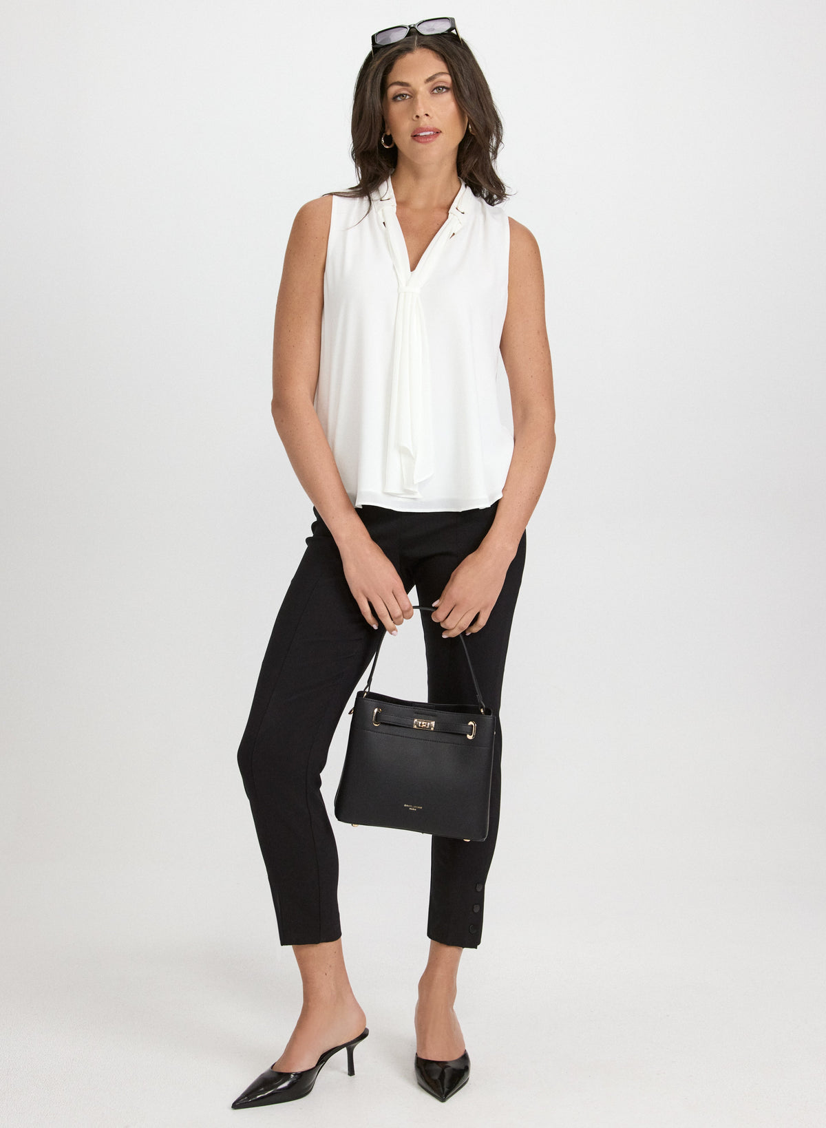 Lace-Through Tie-Neck Blouse