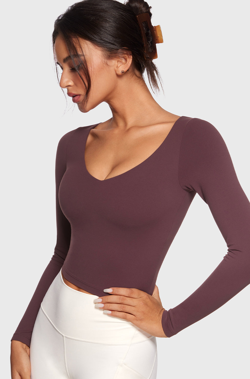 V-Neck Long Sleeve Tops