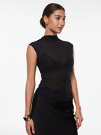 Cosnufy® Sheer Mesh Mock Neck Tank Top