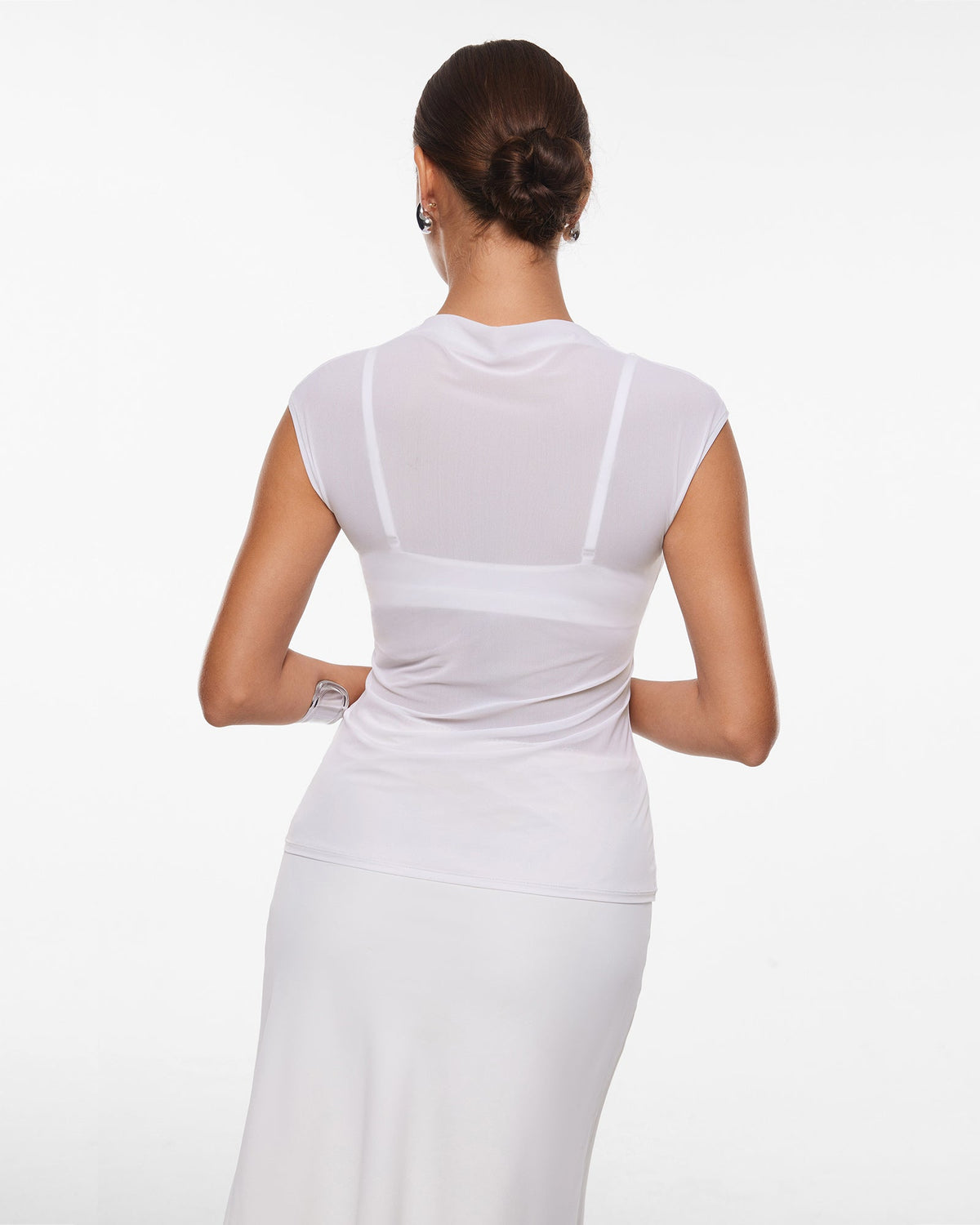 Cosnufy® Sheer Mesh Mock Neck Tank Top