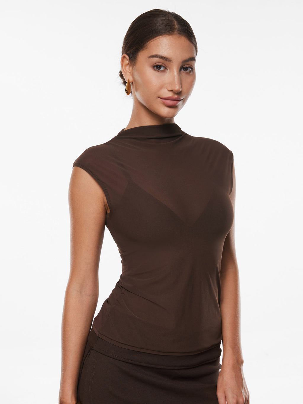 Cosnufy® Sheer Mesh Mock Neck Tank Top
