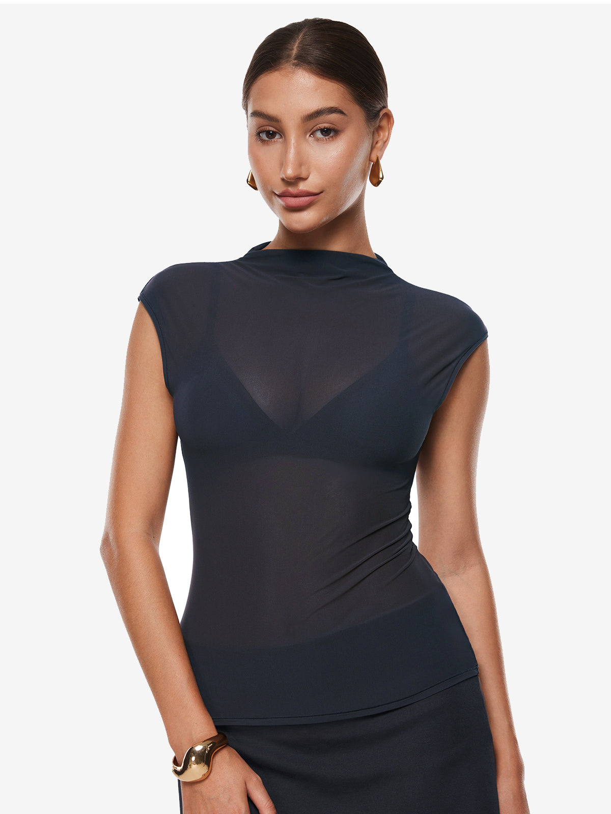 Cosnufy® Sheer Mesh Mock Neck Tank Top