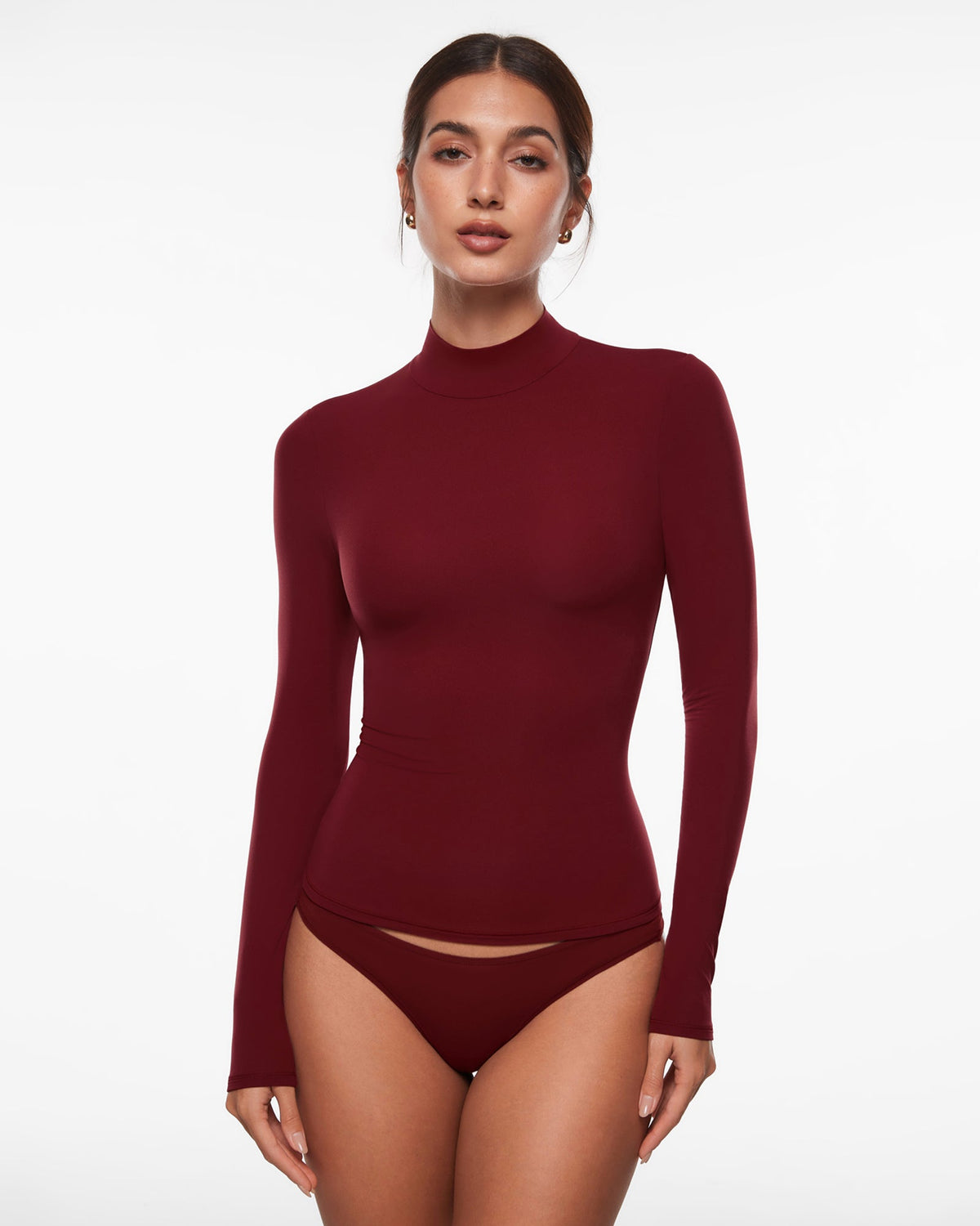 Inbarely® Soft Mock Turtleneck Long Sleeve Top