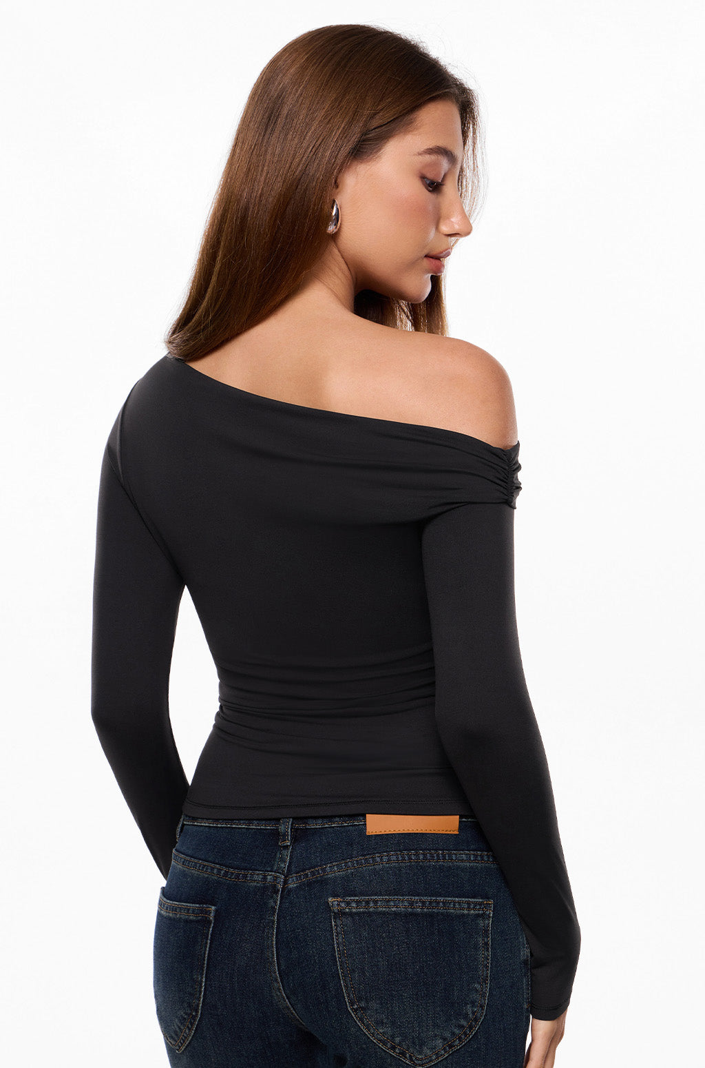 Off The Shoulder Double Lined Long Sleeve Tops