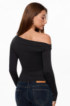 Off The Shoulder Double Lined Long Sleeve Tops