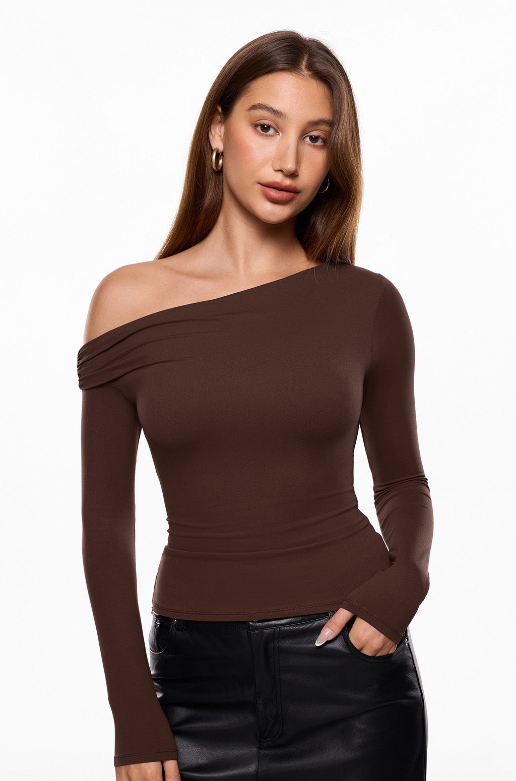 Off The Shoulder Double Lined Long Sleeve Tops