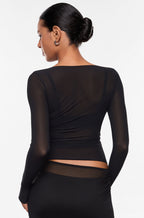 Cosnufy® Mesh Boat Neck Long Sleeve Top