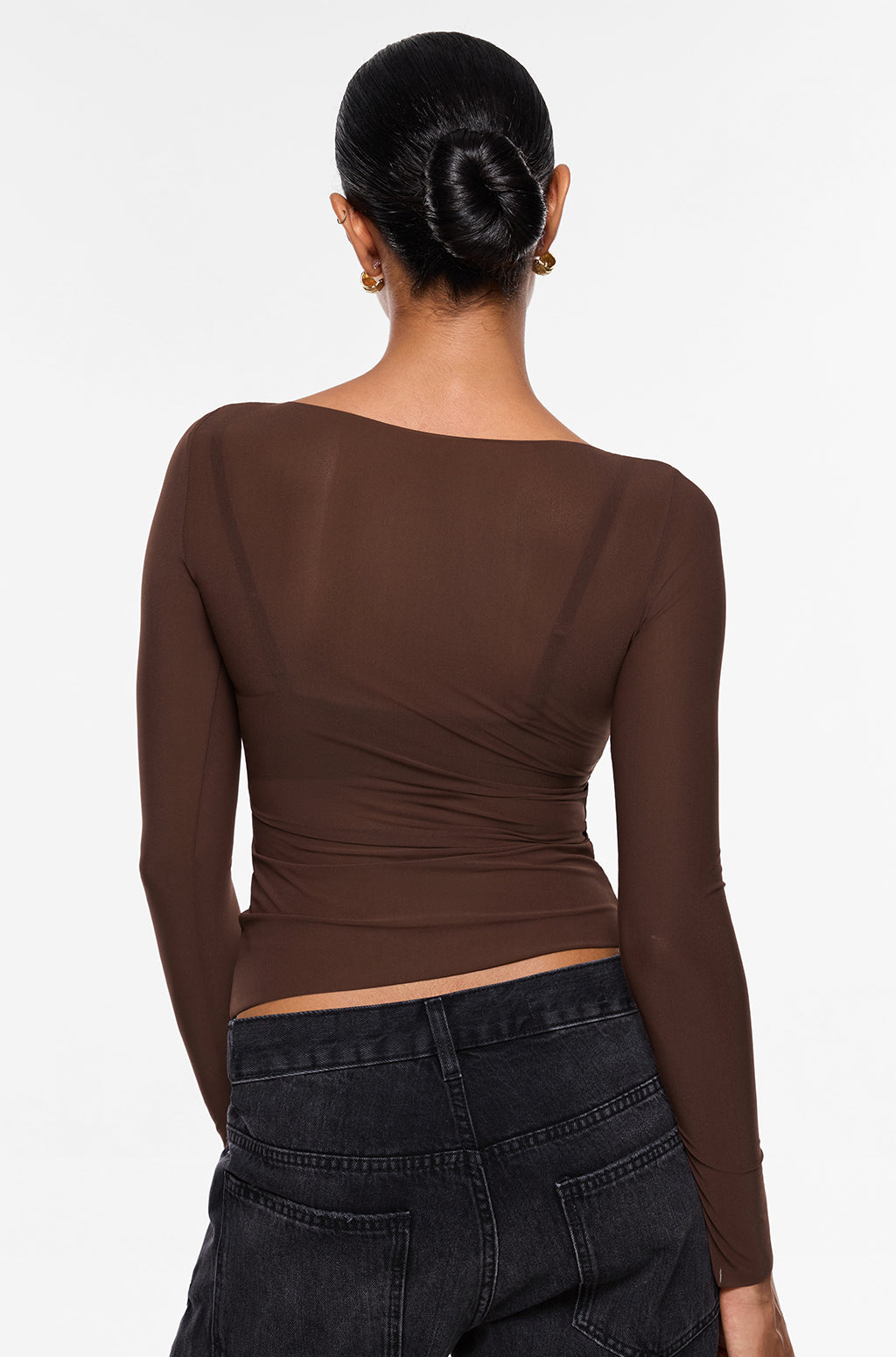 Cosnufy® Mesh Boat Neck Long Sleeve Top