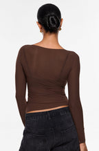 Cosnufy® Mesh Boat Neck Long Sleeve Top