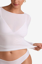 Cosnufy® Mesh Boat Neck Long Sleeve Top
