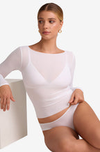 Cosnufy® Mesh Boat Neck Long Sleeve Top