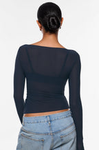 Cosnufy® Mesh Boat Neck Long Sleeve Top