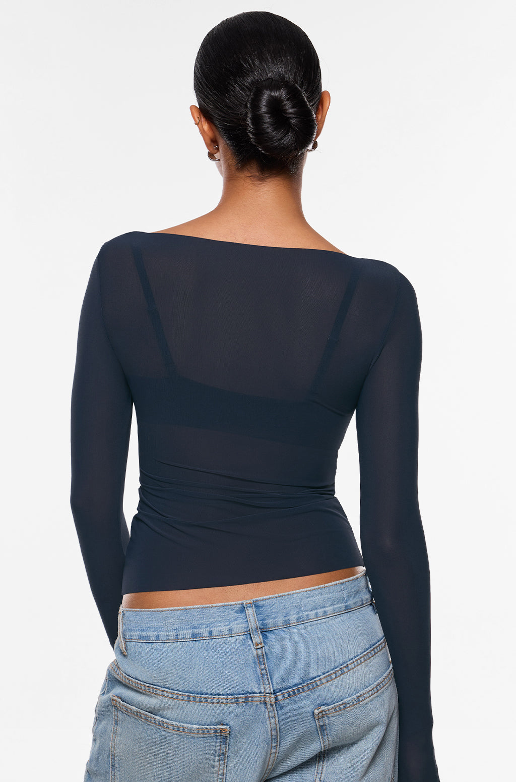 Cosnufy® Mesh Boat Neck Long Sleeve Top