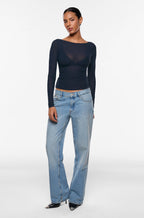 Cosnufy® Mesh Boat Neck Long Sleeve Top