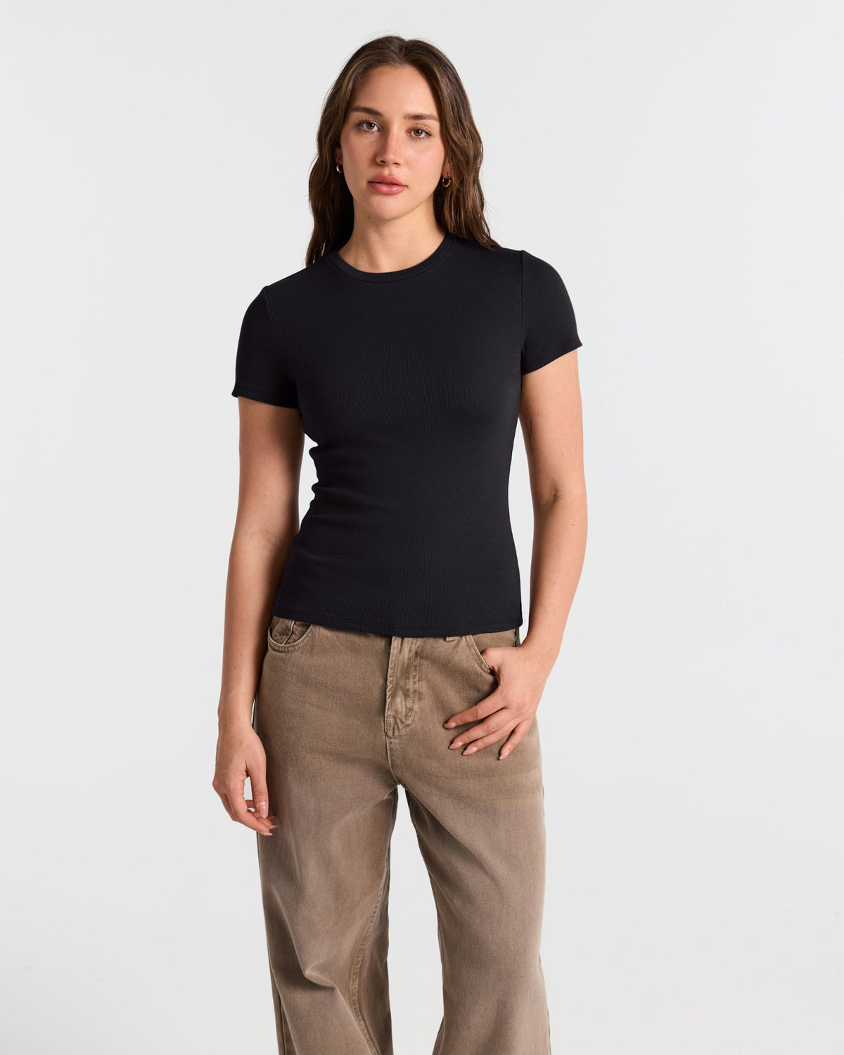 Ribbed Crew Neck Fitted T-Shirt
