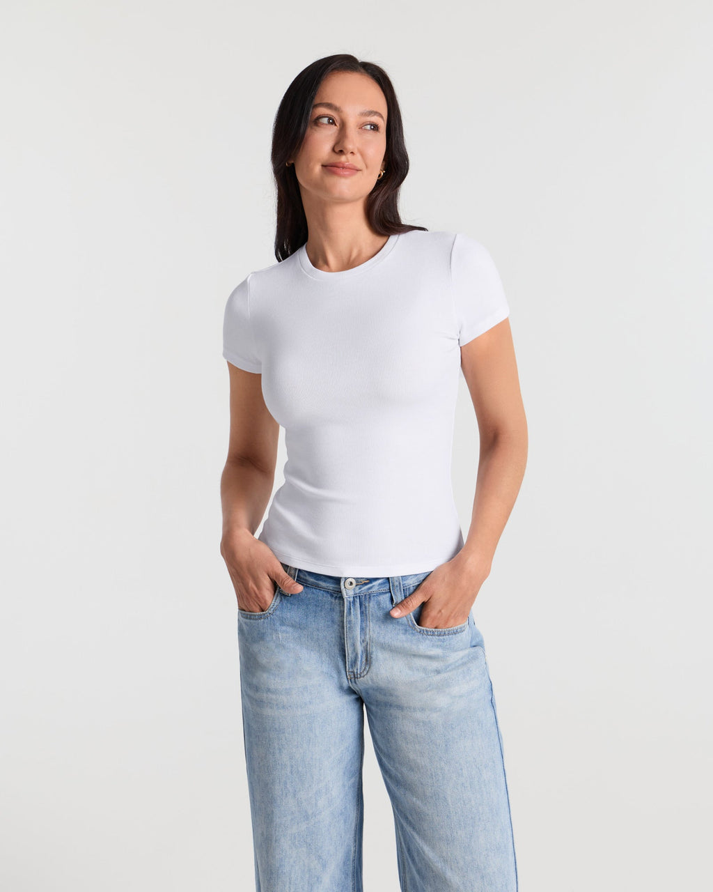 Ribbed Crew Neck Fitted T-Shirt