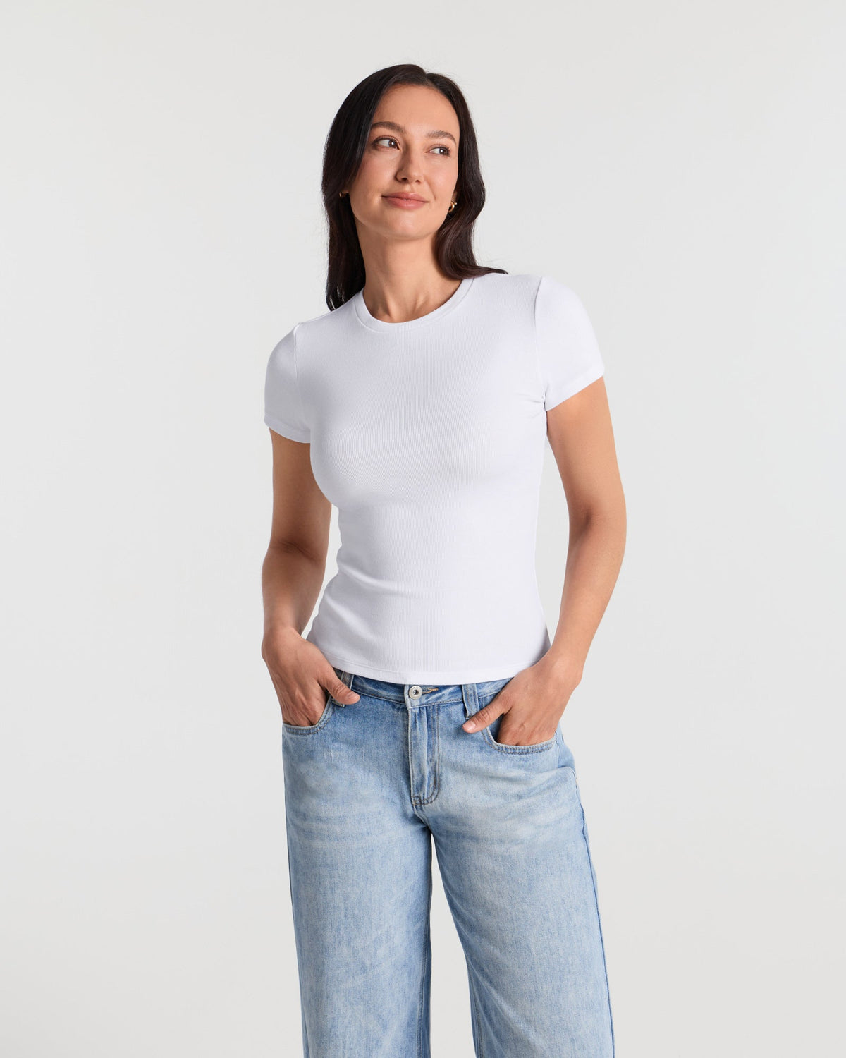 Ribbed Crew Neck Fitted T-Shirt