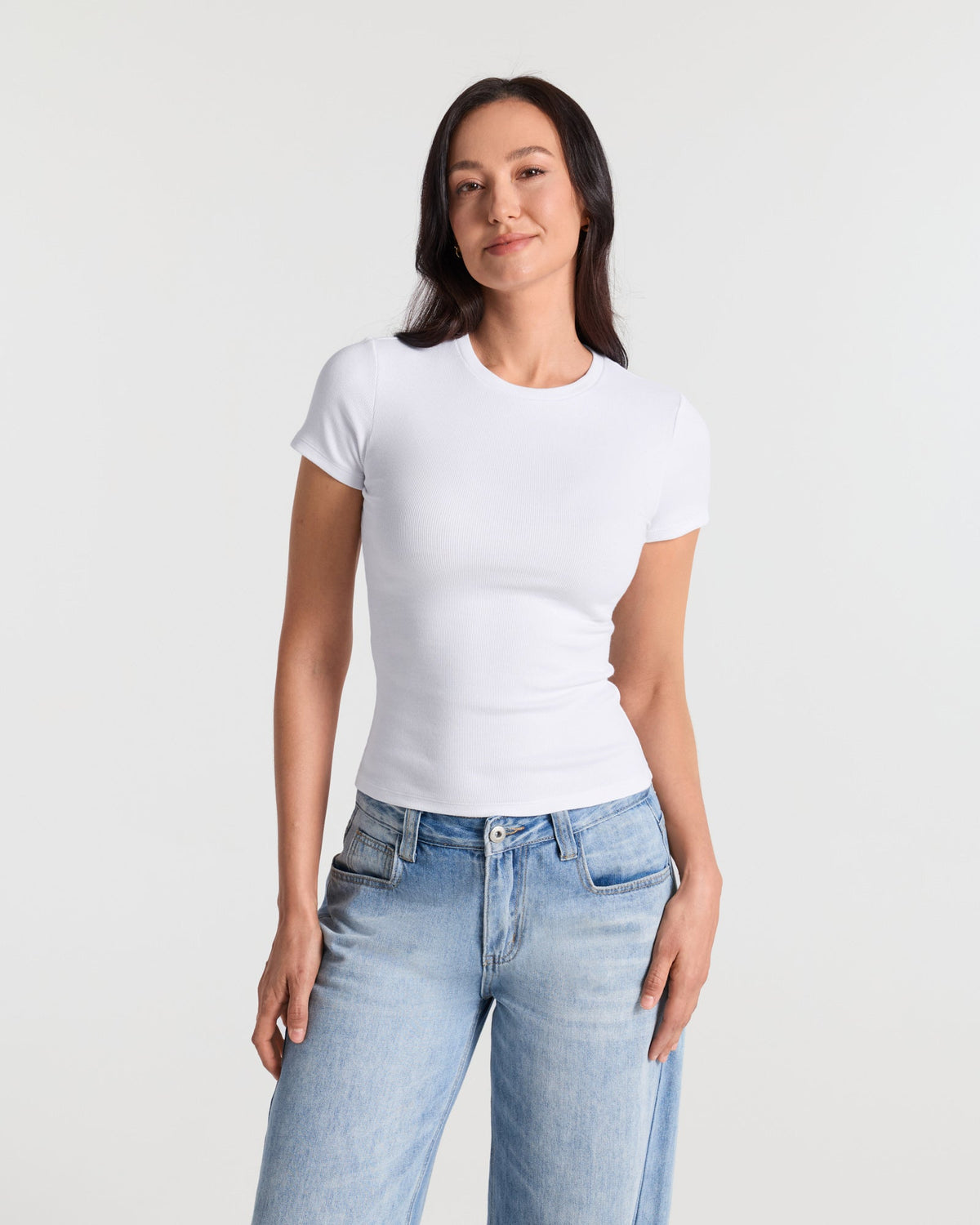 Ribbed Crew Neck Fitted T-Shirt