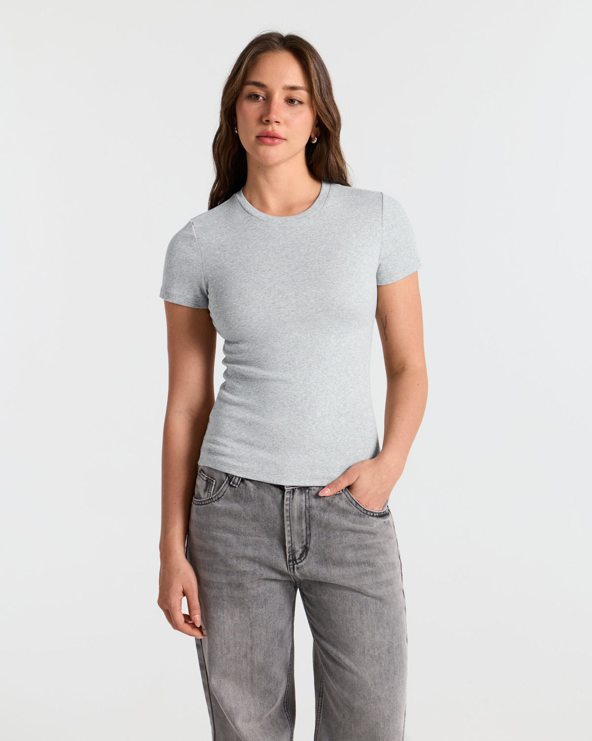 Ribbed Crew Neck Fitted T-Shirt