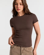 Ribbed Crew Neck Fitted T-Shirt