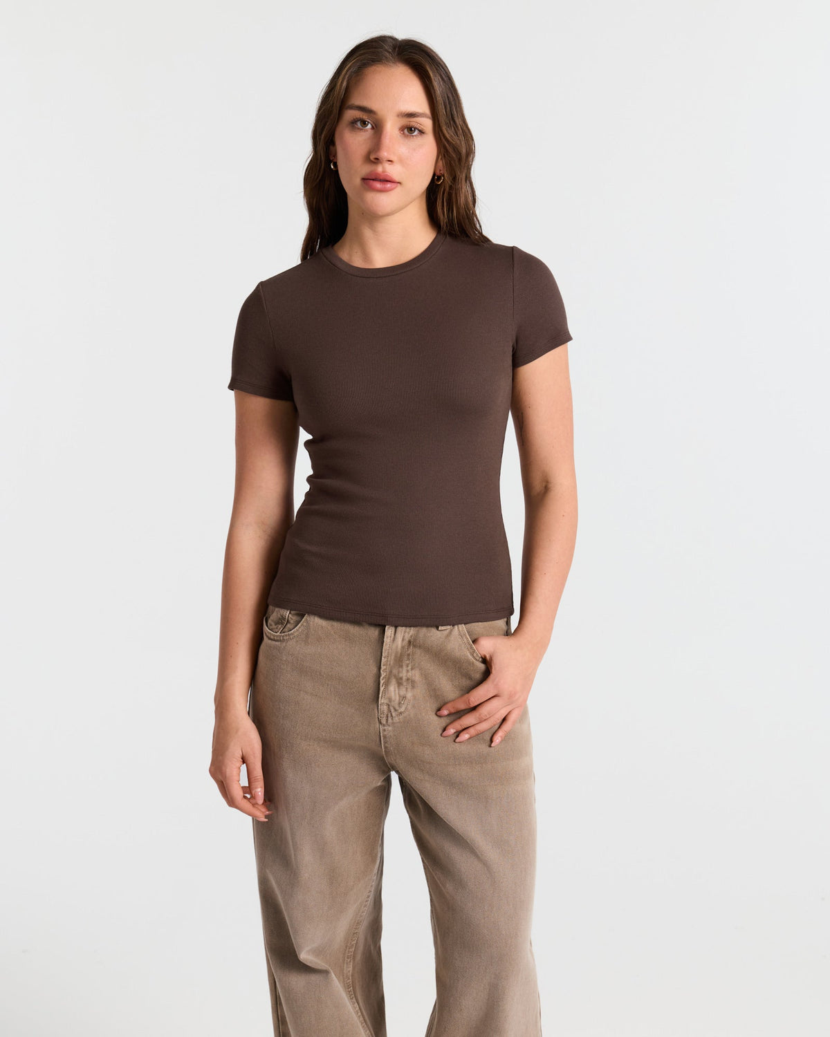 Ribbed Crew Neck Fitted T-Shirt