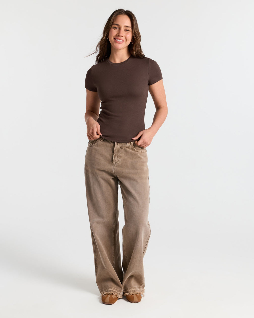 Ribbed Crew Neck Fitted T-Shirt