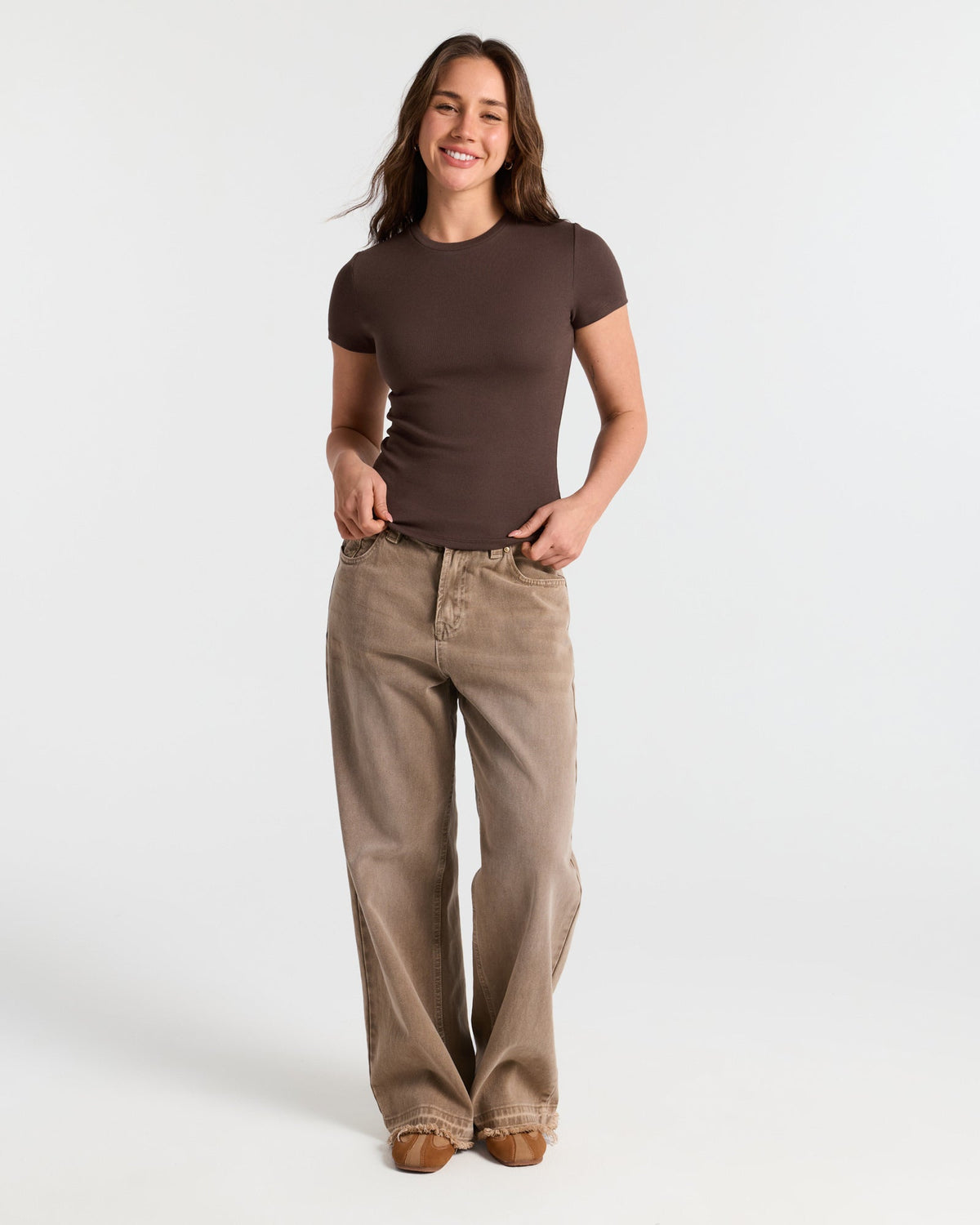 Ribbed Crew Neck Fitted T-Shirt