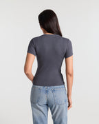 Ribbed Crew Neck Fitted T-Shirt