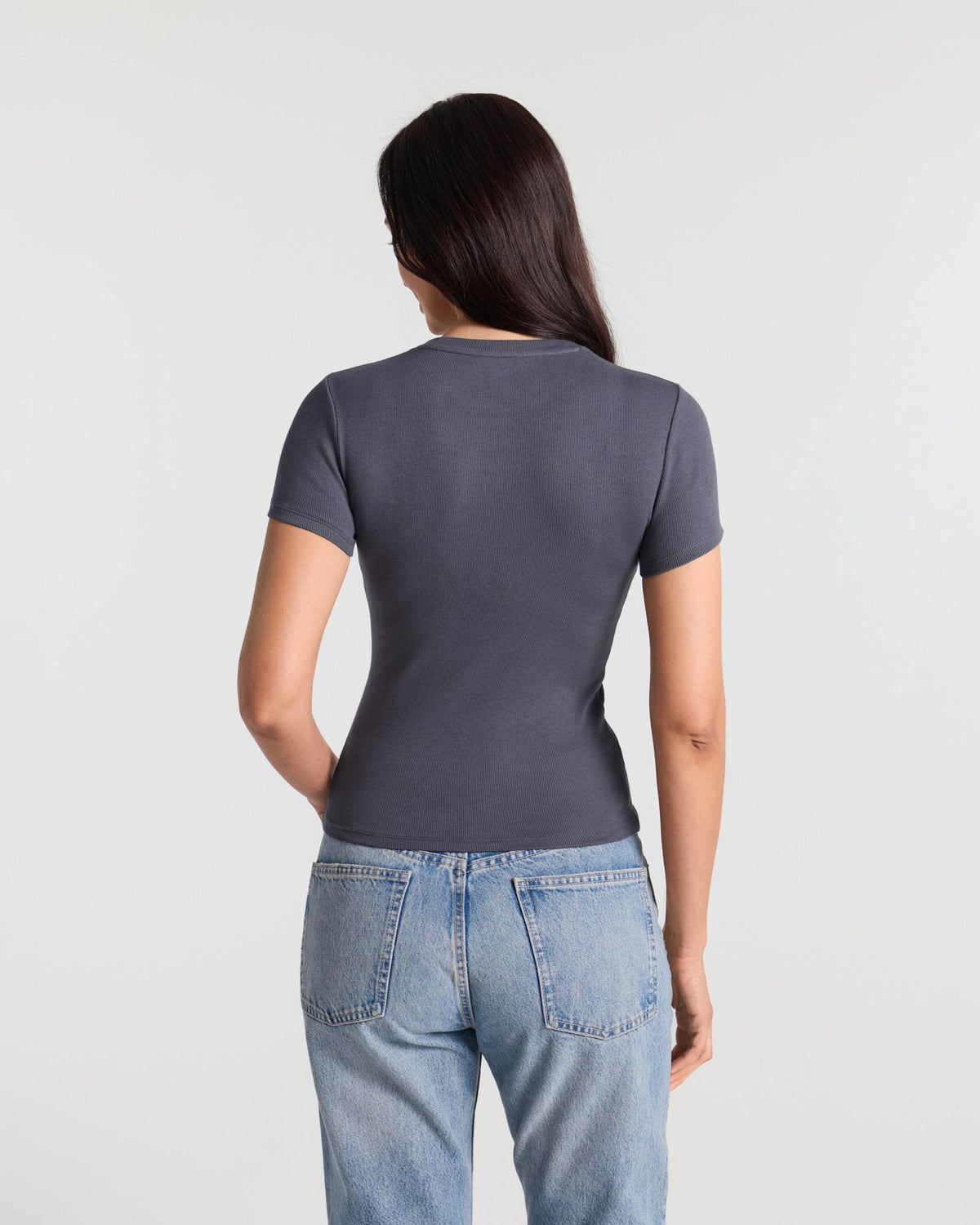 Ribbed Crew Neck Fitted T-Shirt