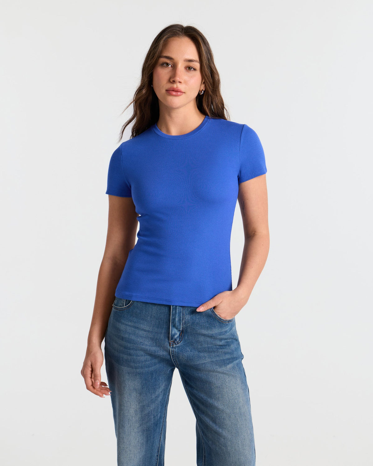 Ribbed Crew Neck Fitted T-Shirt