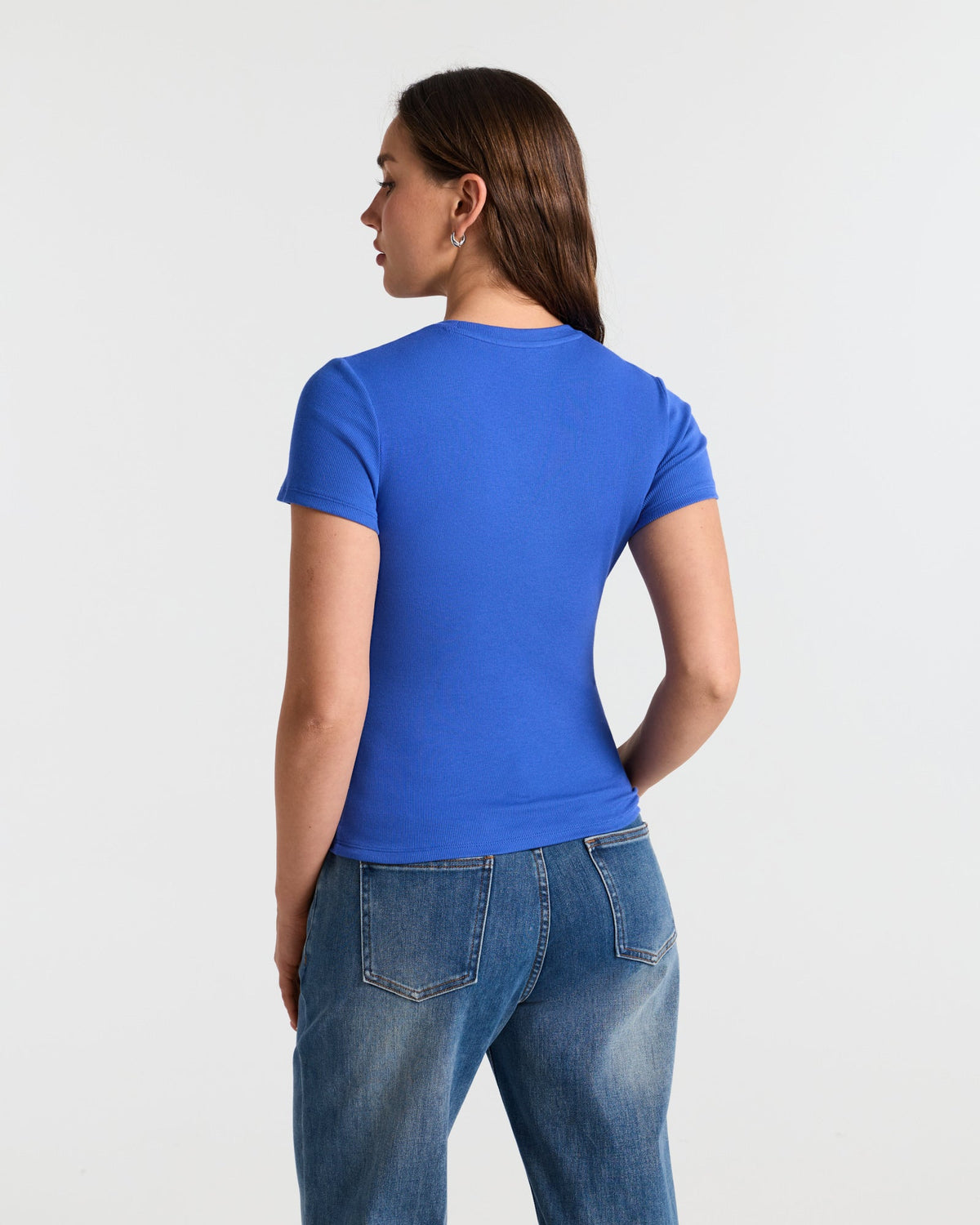 Ribbed Crew Neck Fitted T-Shirt