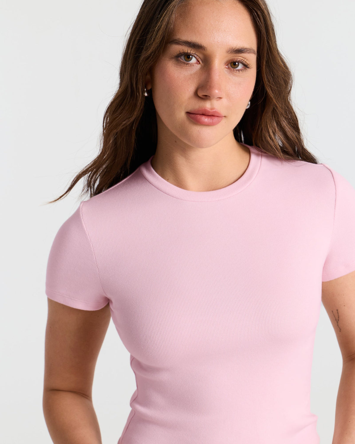 Ribbed Crew Neck Fitted T-Shirt