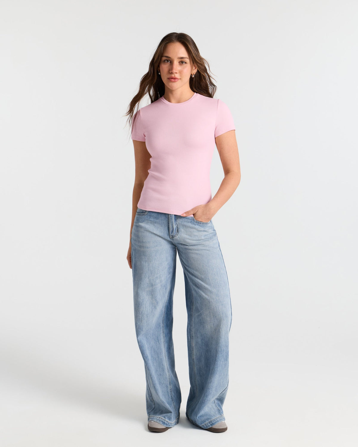 Ribbed Crew Neck Fitted T-Shirt