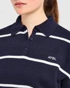 Signature Relaxed Knitted Polo - Navy/Wit
