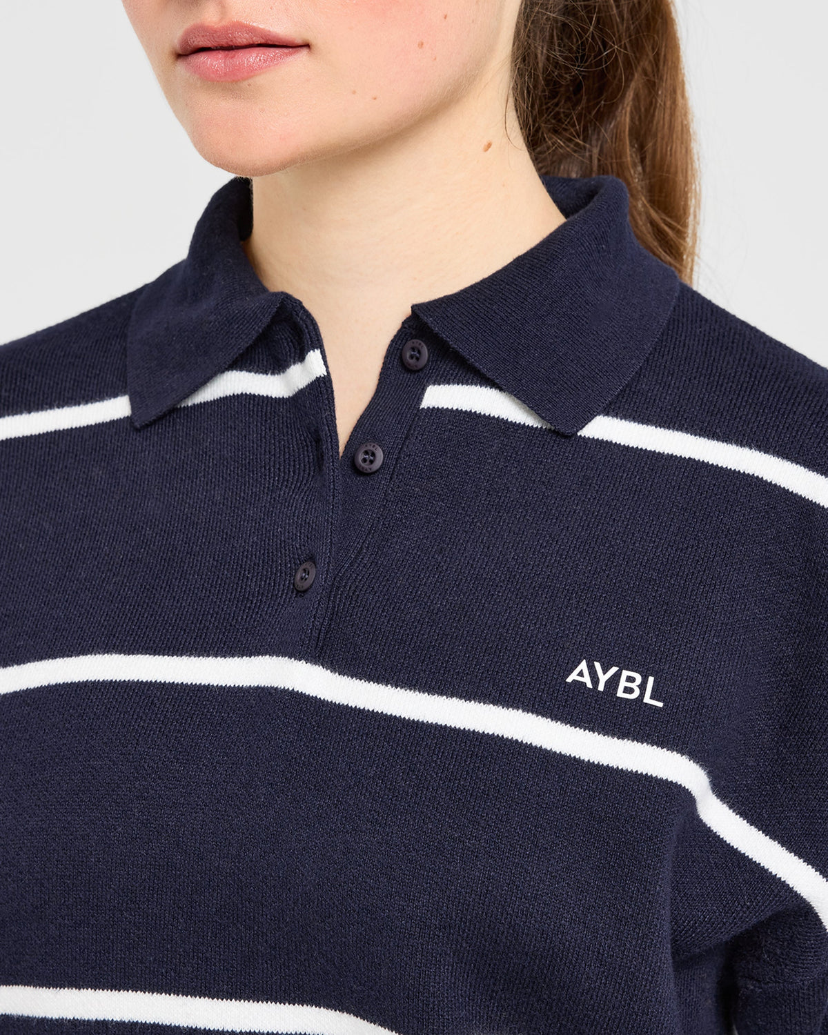 Signature Relaxed Knitted Polo - Navy/Wit