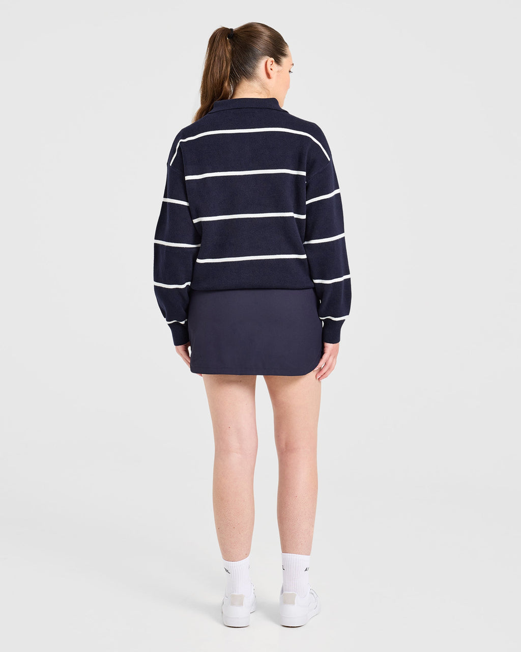 Signature Relaxed Knitted Polo - Navy/Wit