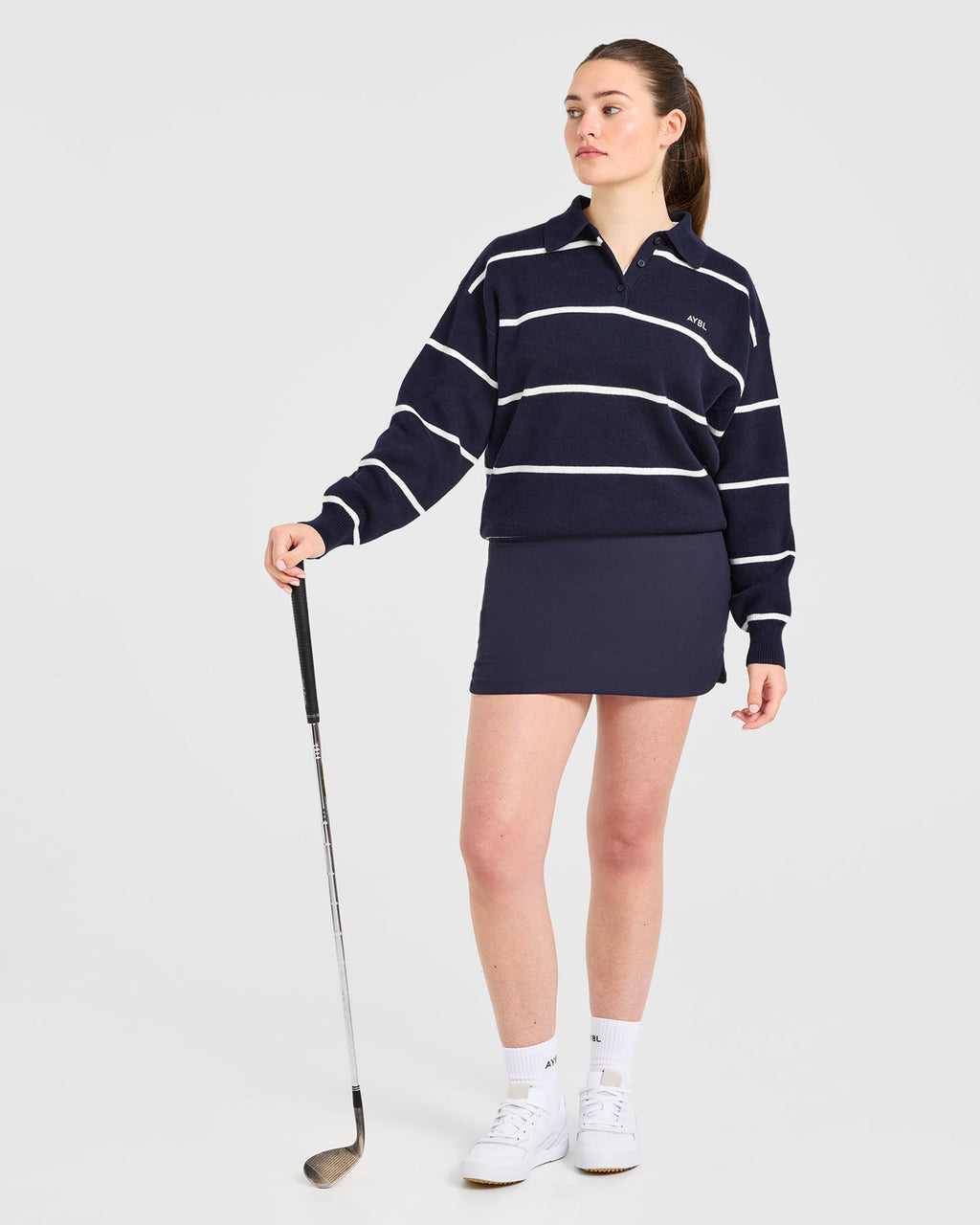 Signature Relaxed Knitted Polo - Navy/Wit