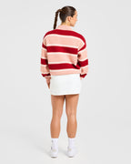Signature Relaxed Knitted Polo - Burgundy/Roze
