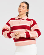 Signature Relaxed Knitted Polo - Burgundy/Roze