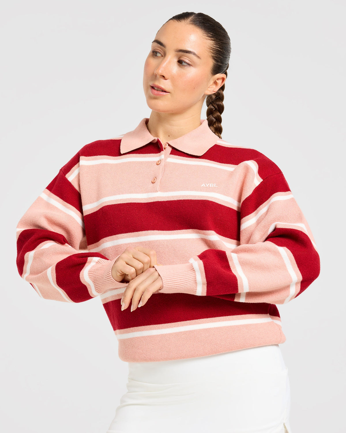 Signature Relaxed Knitted Polo - Burgundy/Roze