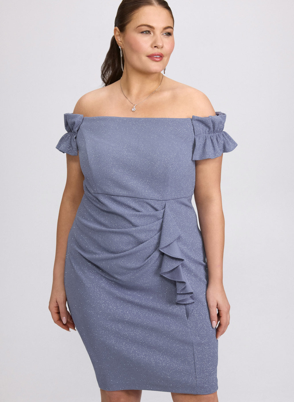 Off-The-Shoulder Glitter Dress